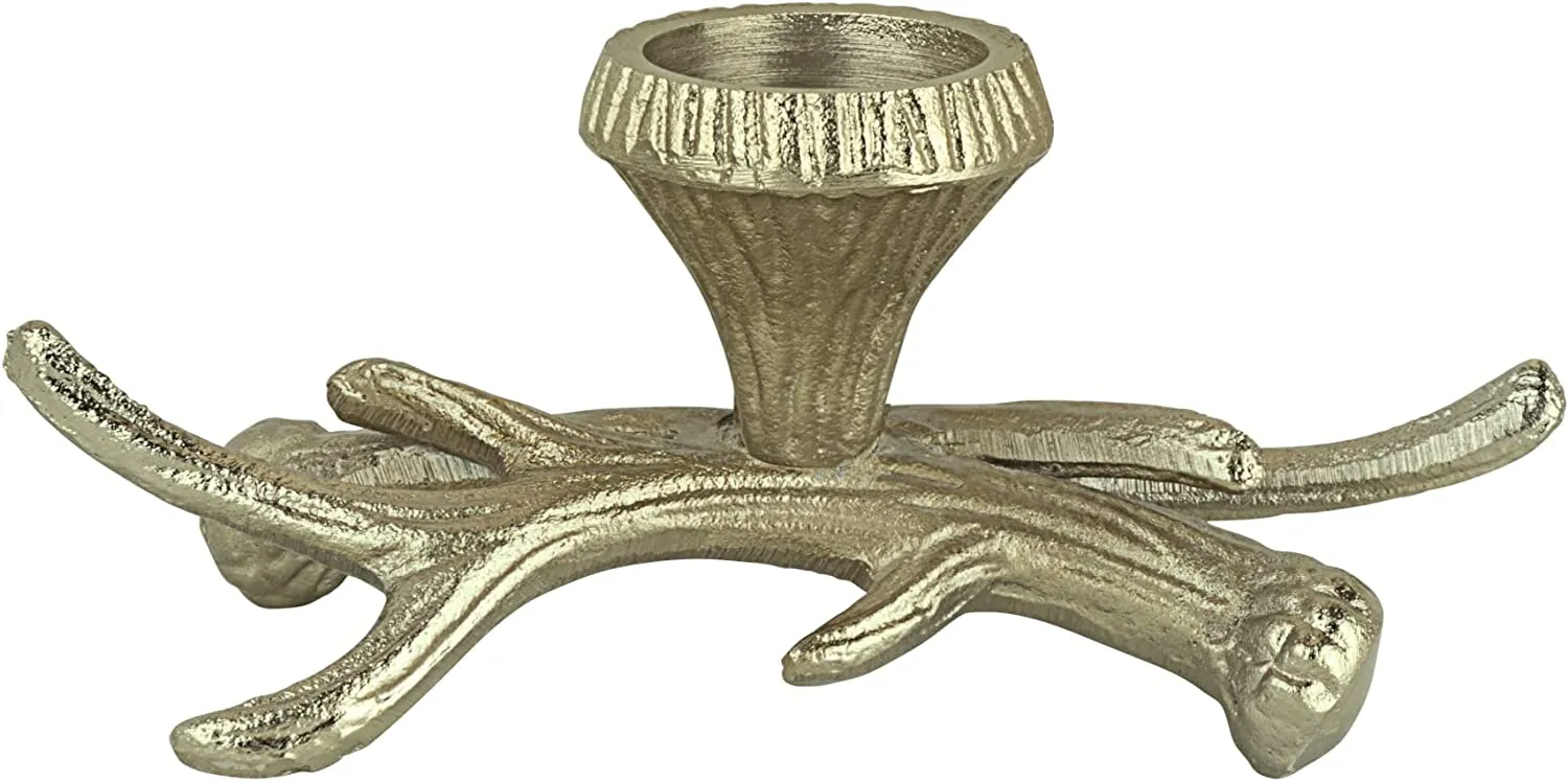 # 16401-11, Antique Brass Branch Shape Aluminum Solid Candle Holder, Table Decorative Candle Stand for Dinning, Home Decor, 8" L x 3-1/2" W x 3-1/2" H