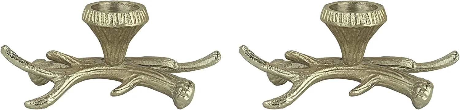 # 16401-11, Antique Brass Branch Shape Aluminum Solid Candle Holder, Table Decorative Candle Stand for Dinning, Home Decor, 8" L x 3-1/2" W x 3-1/2" H