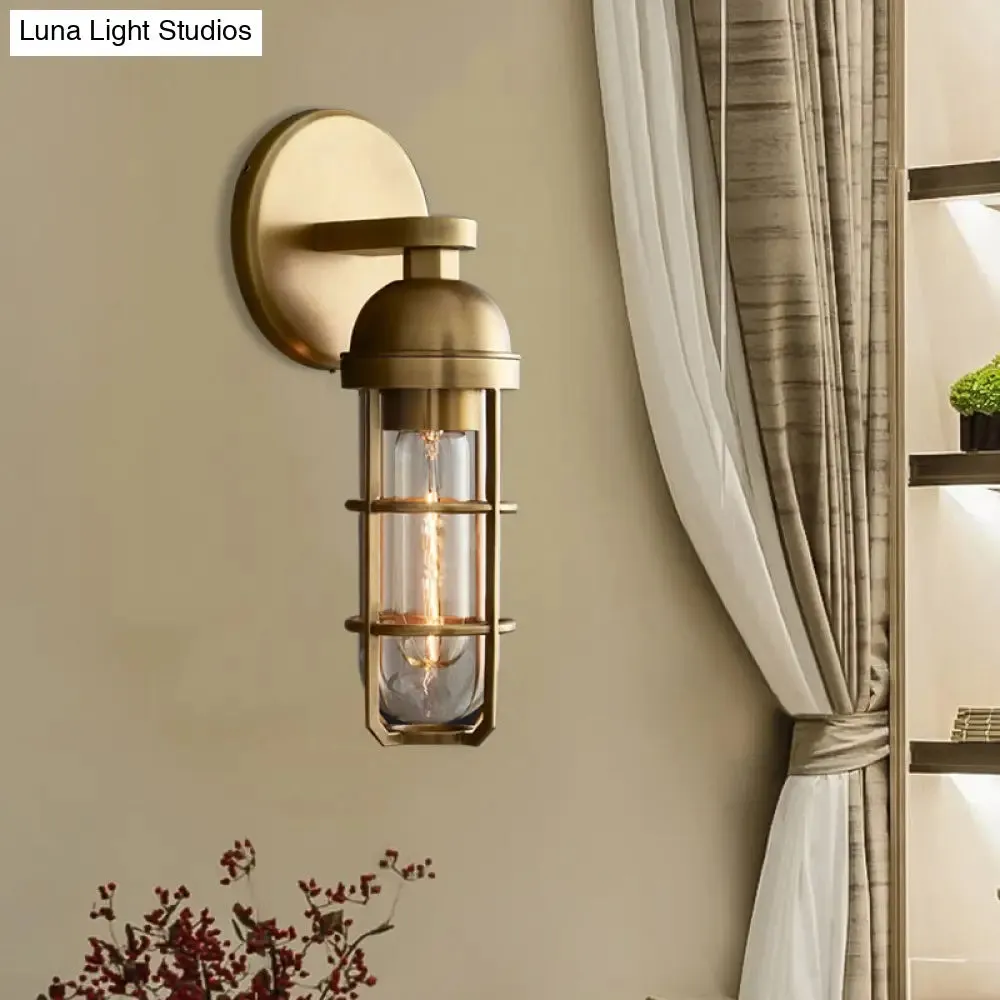 10.5"/17" H Vintage Oblong Metal Wall Lamp - 1 Bulb, Gold Finish