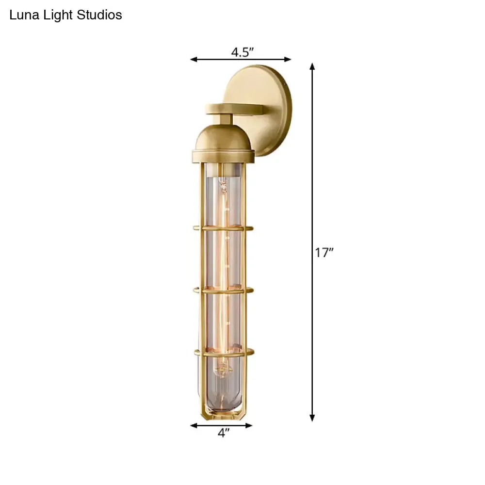 10.5"/17" H Vintage Oblong Metal Wall Lamp - 1 Bulb, Gold Finish