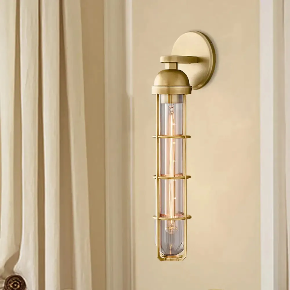 10.5"/17" H Vintage Oblong Metal Wall Lamp - 1 Bulb, Gold Finish