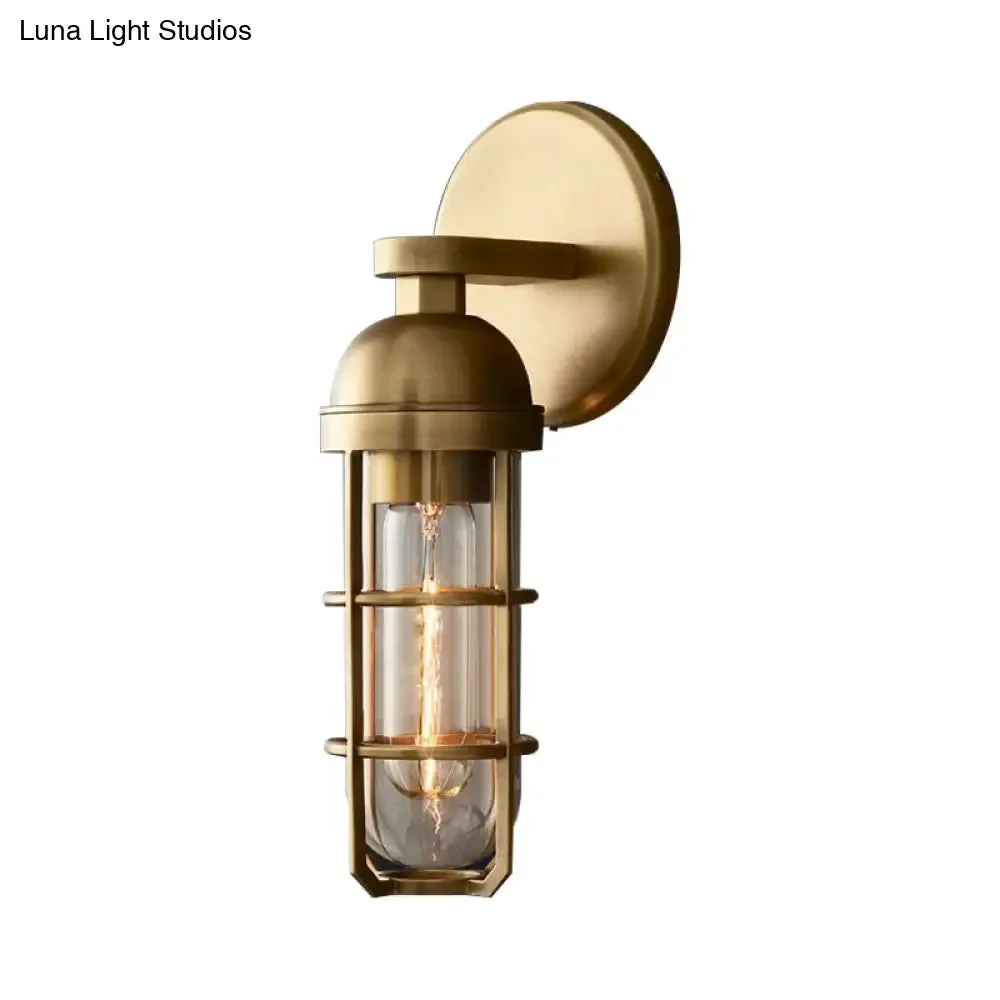 10.5"/17" H Vintage Oblong Metal Wall Lamp - 1 Bulb, Gold Finish
