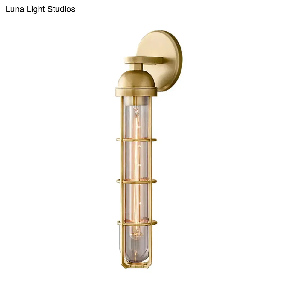 10.5"/17" H Vintage Oblong Metal Wall Lamp - 1 Bulb, Gold Finish