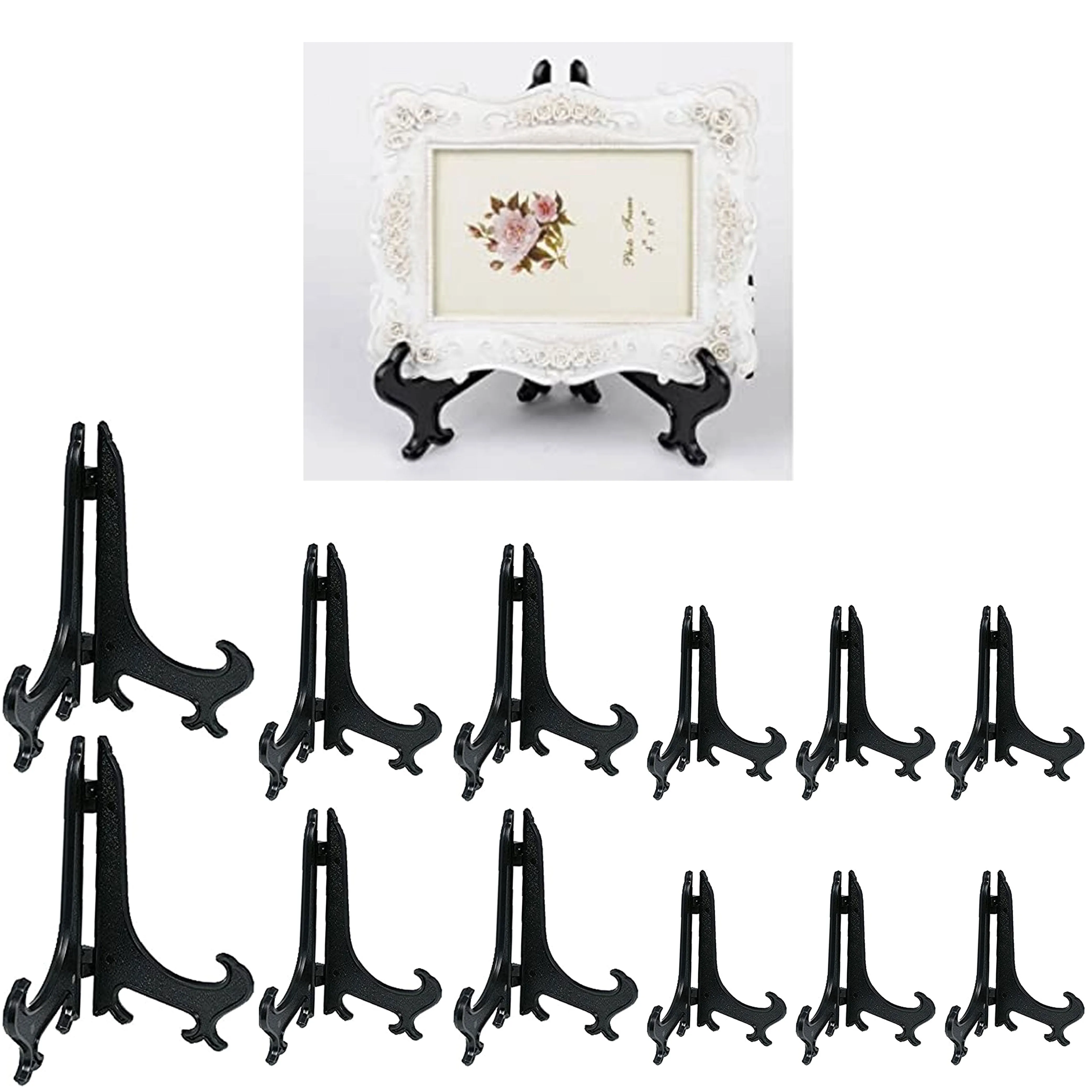 12 Black Display Easel Stand Decorative Plate Holder Picture 4.5" 6.5" 9.75"