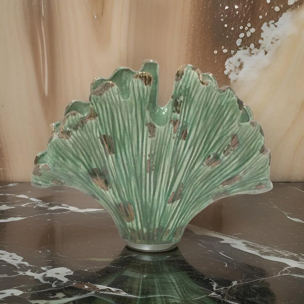 18 Inch Accent Vase, Intricate Kelp Design, Green Ceramic, Brown Accents By Casagear Home