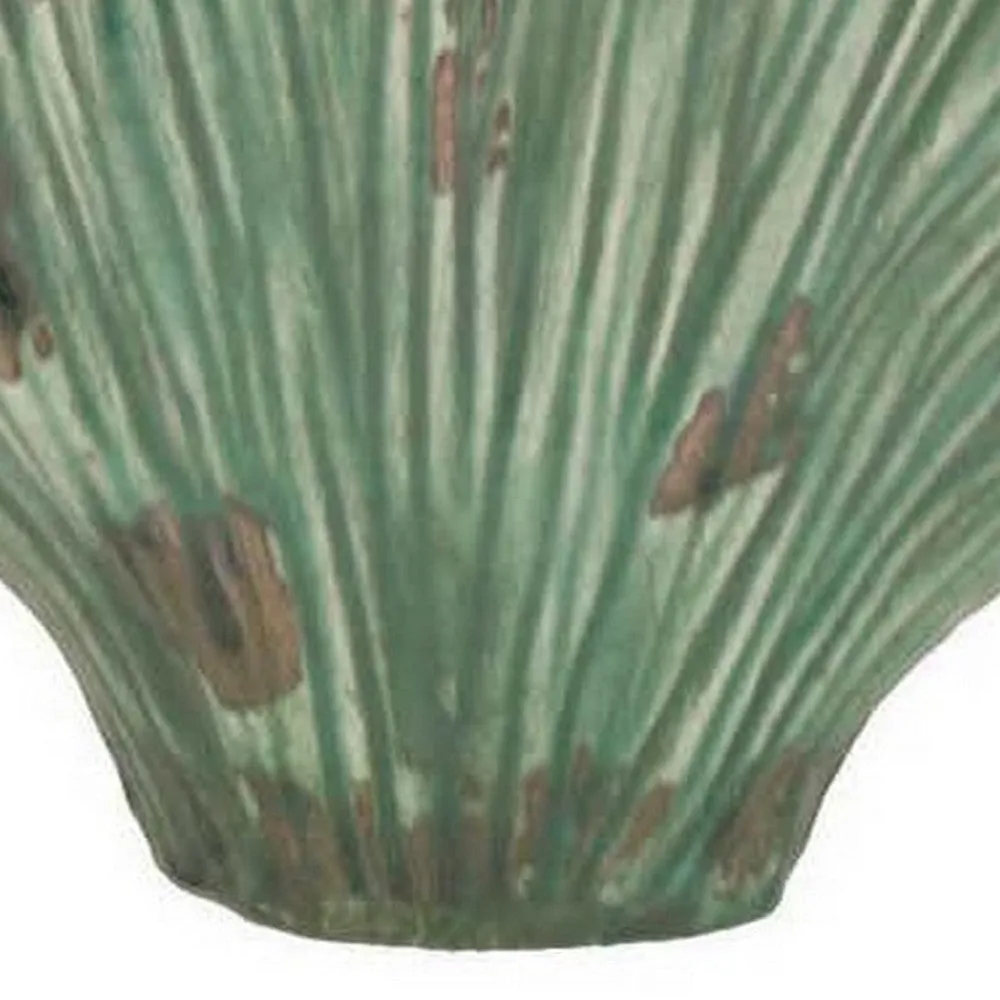 18 Inch Accent Vase, Intricate Kelp Design, Green Ceramic, Brown Accents By Casagear Home