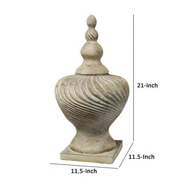 22 Inch Lidded Vase with Turned Finial Design and Swirl Pattern, White By Casagear Home