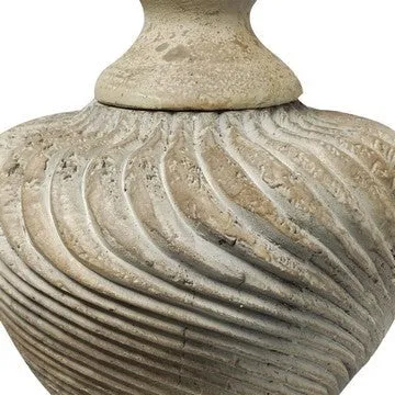22 Inch Lidded Vase with Turned Finial Design and Swirl Pattern, White By Casagear Home