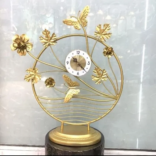 Abhsant Analog Clocks,Butterfly Pattern Design Metal Clock Non-Ticking Silent,Battery Operated,for Bedroom,Bedside Desktop (AB-09)