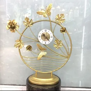 Abhsant Analog Clocks,Butterfly Pattern Design Metal Clock Non-Ticking Silent,Battery Operated,for Bedroom,Bedside Desktop (AB-09)