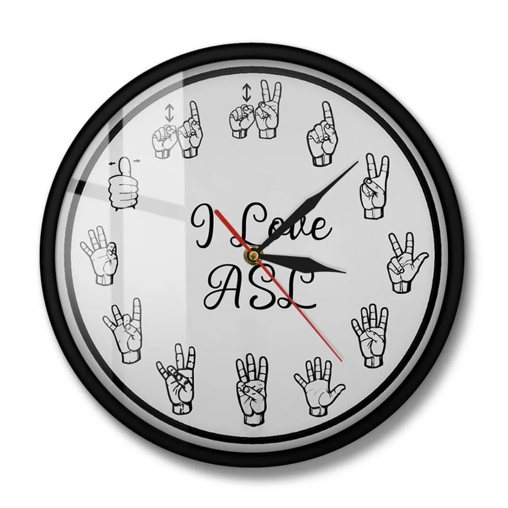 American Sign Language Numbers Wall Clock Asl Silent Clock Educational Decor