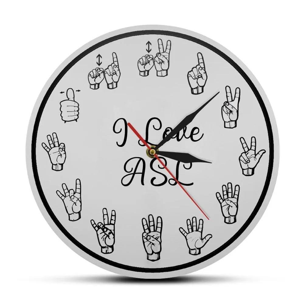American Sign Language Numbers Wall Clock Asl Silent Clock Educational Decor