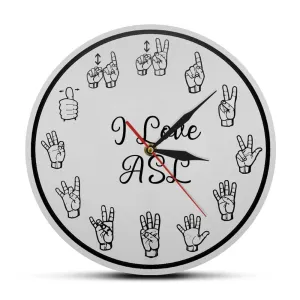 American Sign Language Numbers Wall Clock Asl Silent Clock Educational Decor