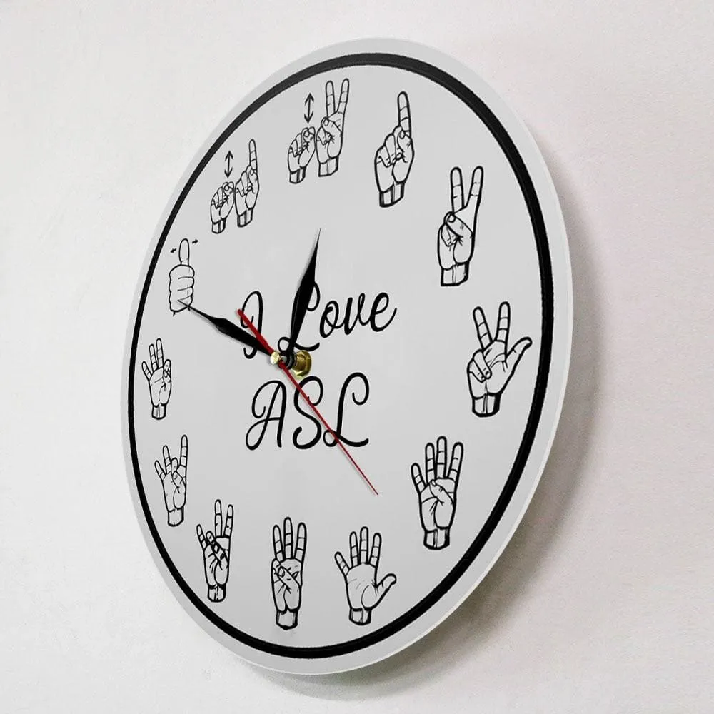 American Sign Language Numbers Wall Clock Asl Silent Clock Educational Decor