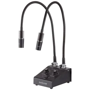AmScope 6W LED Dual Gooseneck Illuminator with Dual Controls for Microscopes