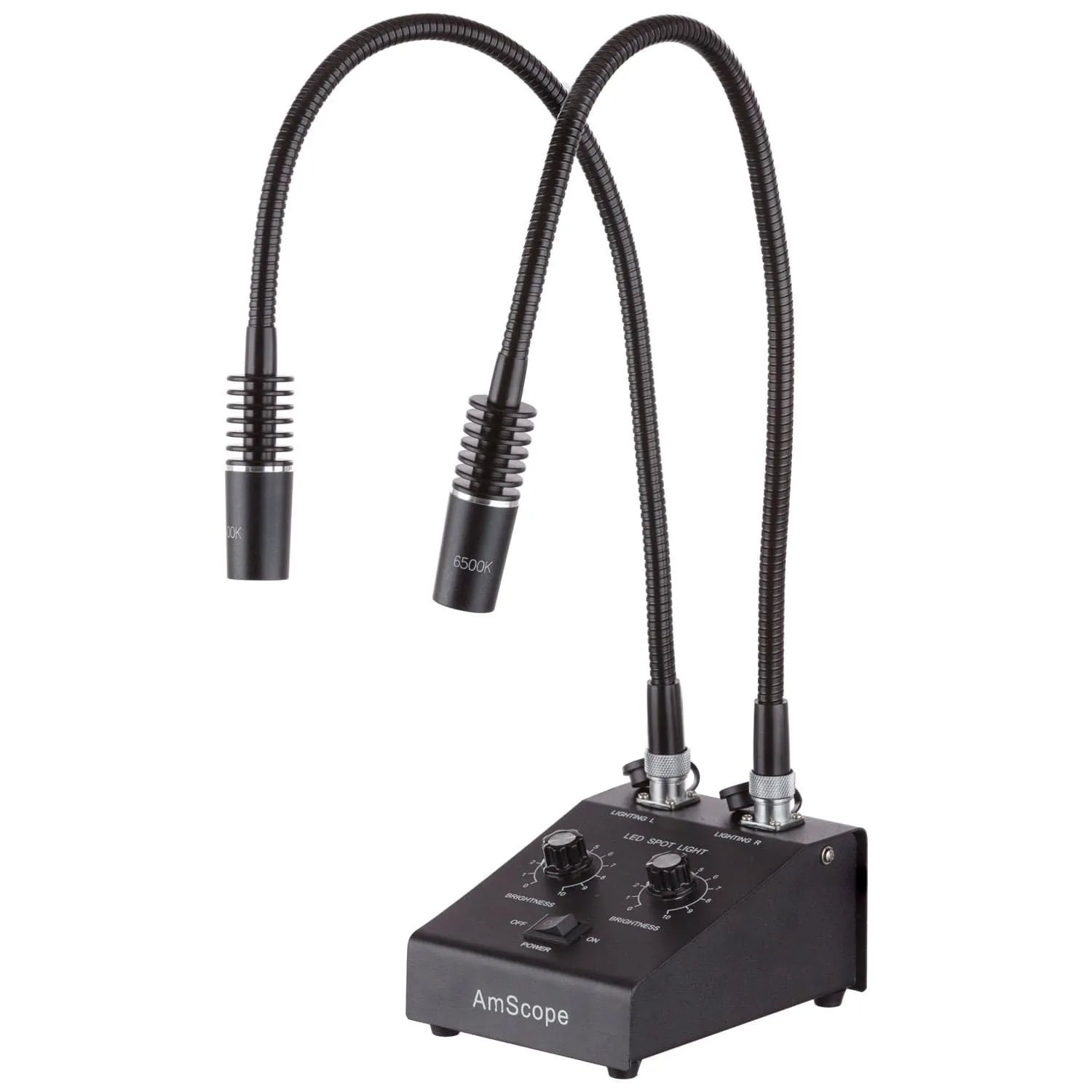 AmScope 6W LED Dual Gooseneck Illuminator with Dual Controls for Microscopes