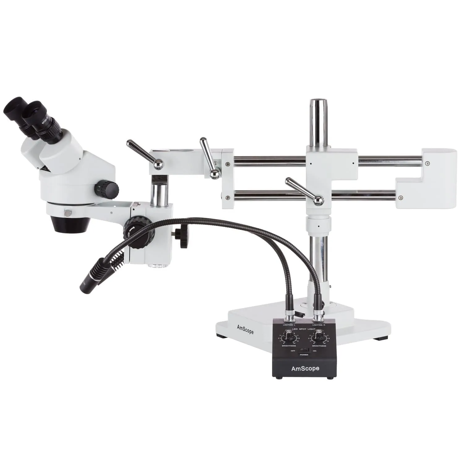 AmScope 6W LED Dual Gooseneck Illuminator with Dual Controls for Microscopes