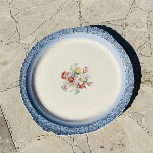 Antique Madera USA Laced Blue Floral Large Ceramic Serving Plate Dish Platter