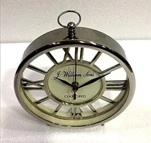 Art Deco Antique Table Clock 7 inch Nautical Style Shiny Silver Desk Analog Roman Clock Office Desk Decor