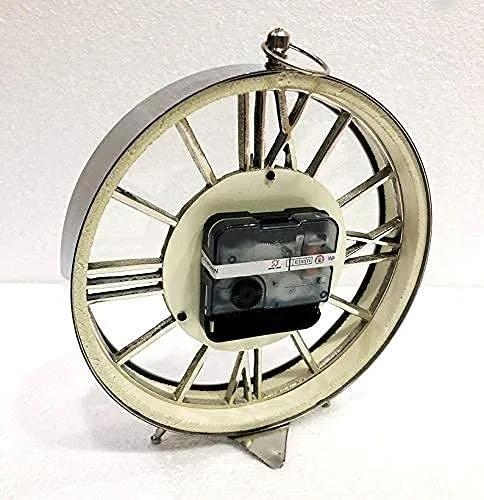 Art Deco Antique Table Clock 7 inch Nautical Style Shiny Silver Desk Analog Roman Clock Office Desk Decor