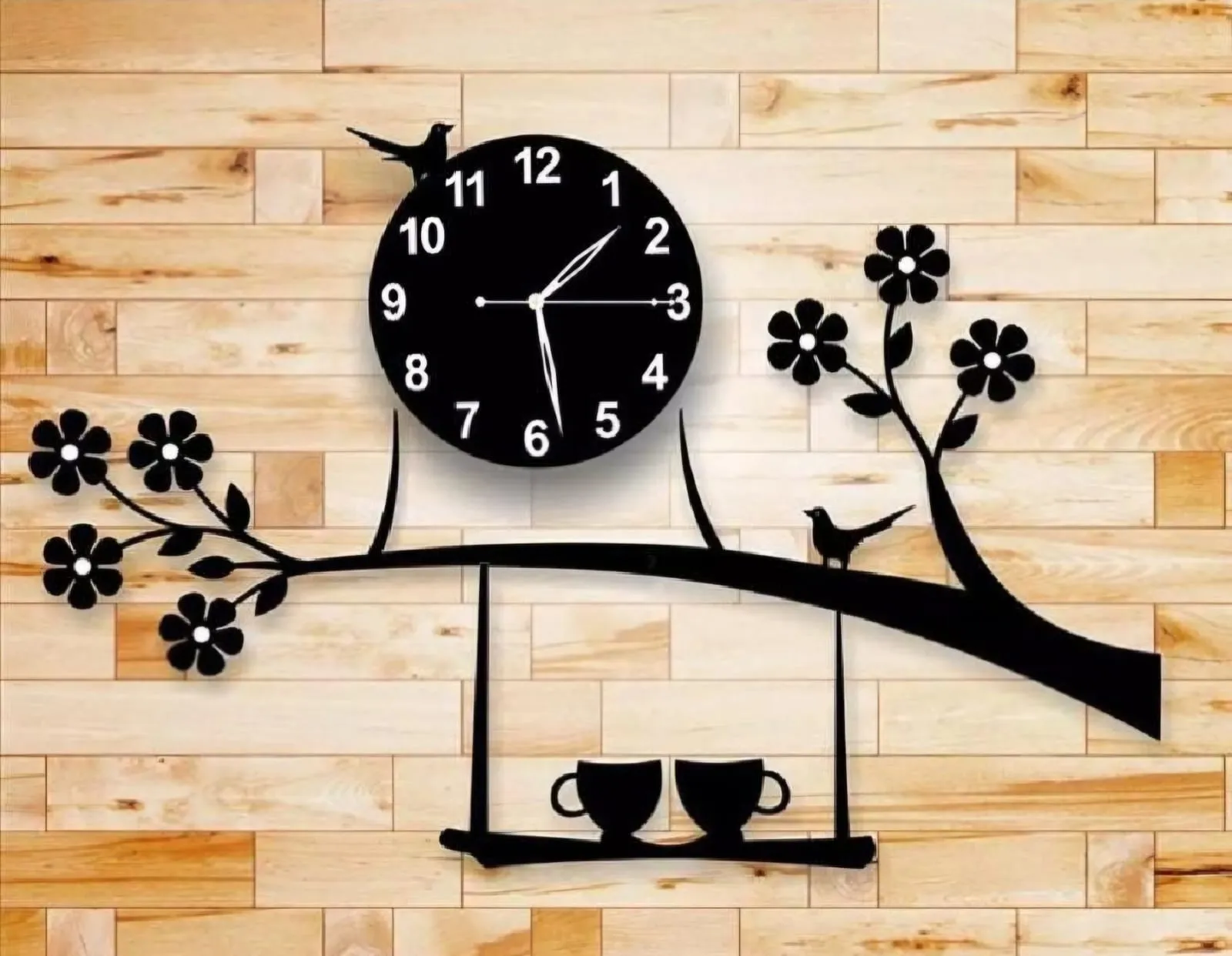 Birds On Tree Wooden Wall Clock