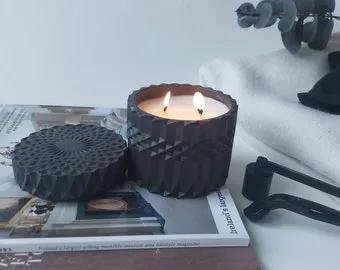 Black Stone Candle Holder , with lid