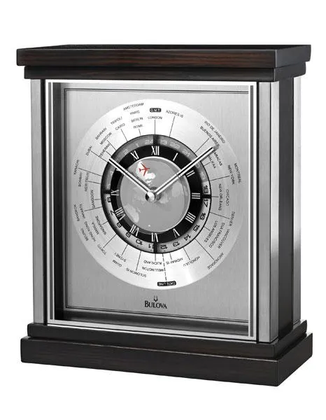 Bulova Wyndmere Executive World Time Clock - Ebony Veneer - Silver Accents