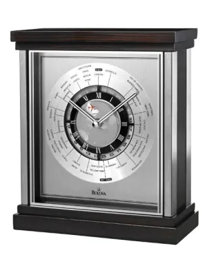 Bulova Wyndmere Executive World Time Clock - Ebony Veneer - Silver Accents
