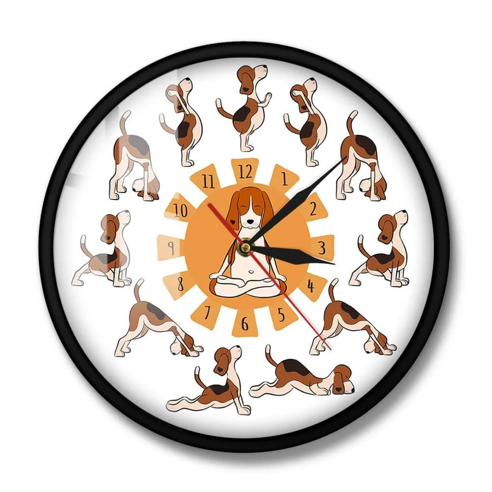 Cartoon Funny Dog Doing Yoga Position of Surya Namaskara Doggy Style Yoga Wall
