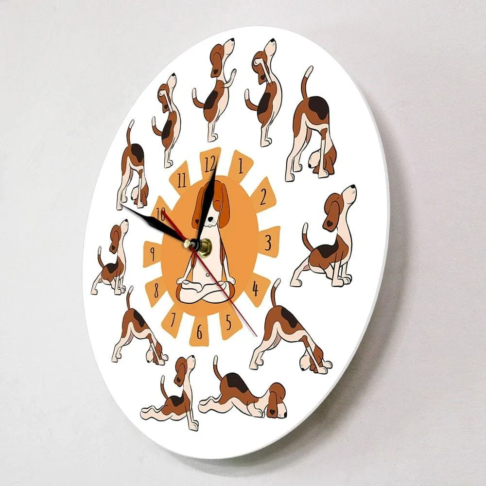 Cartoon Funny Dog Doing Yoga Position of Surya Namaskara Doggy Style Yoga Wall