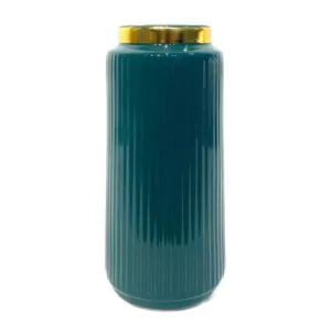 Ceramic Flower Vase Green & Gold