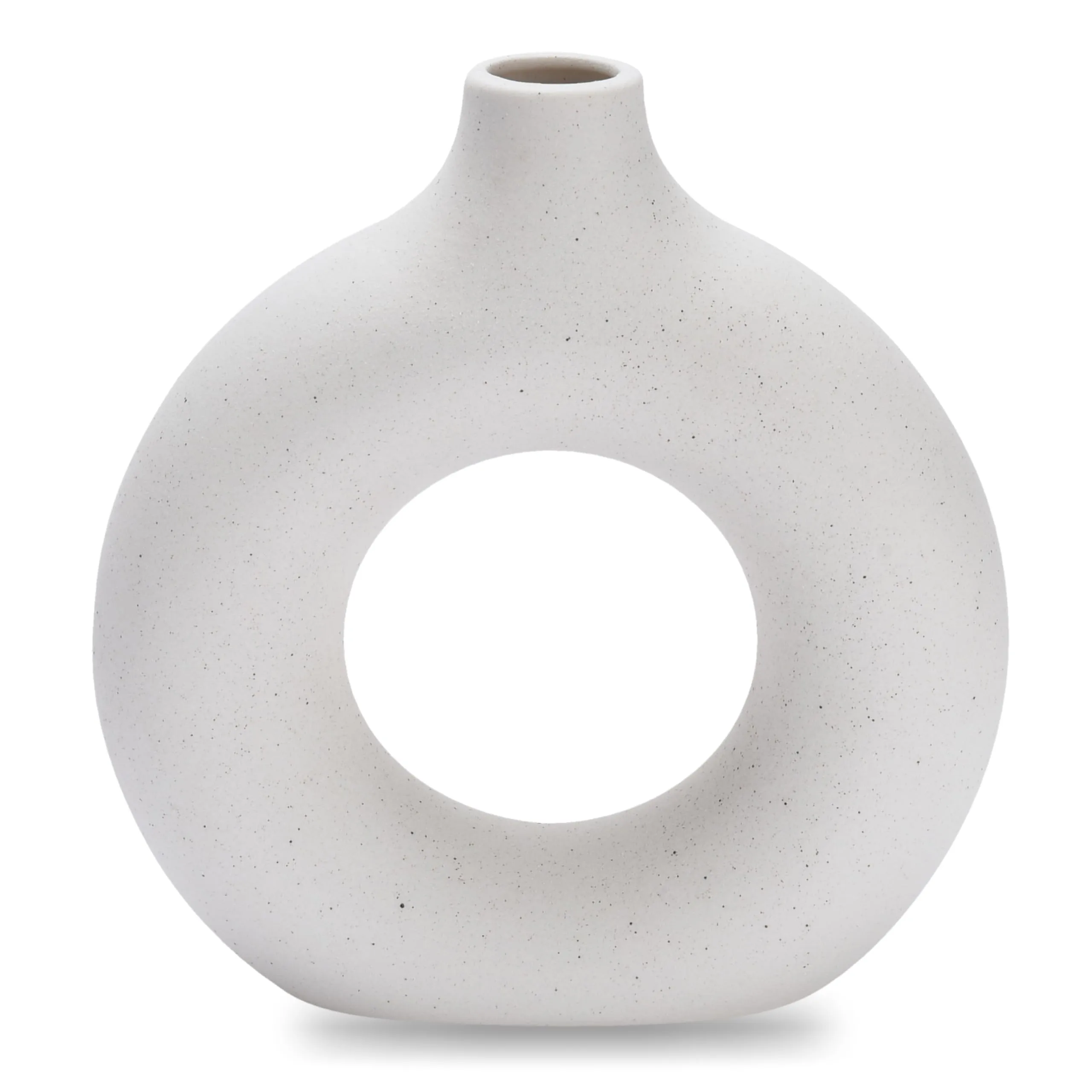 Ceramic Vase For Modern Home Dcor - White Hollow Round Matte Pampas Flower