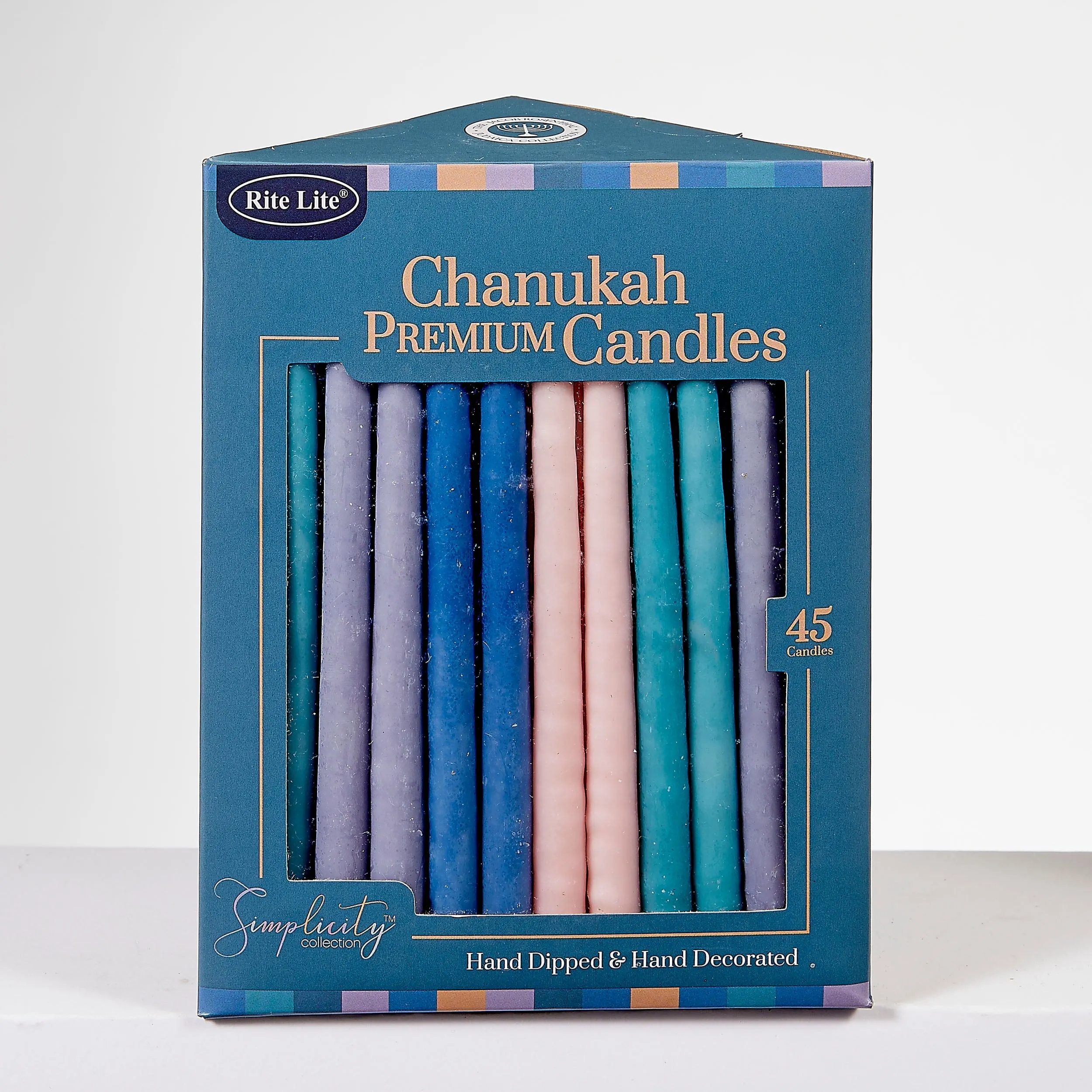 Chanukah Candles, Deluxe, Hand-dipped, Simplicity Colors, 45/box