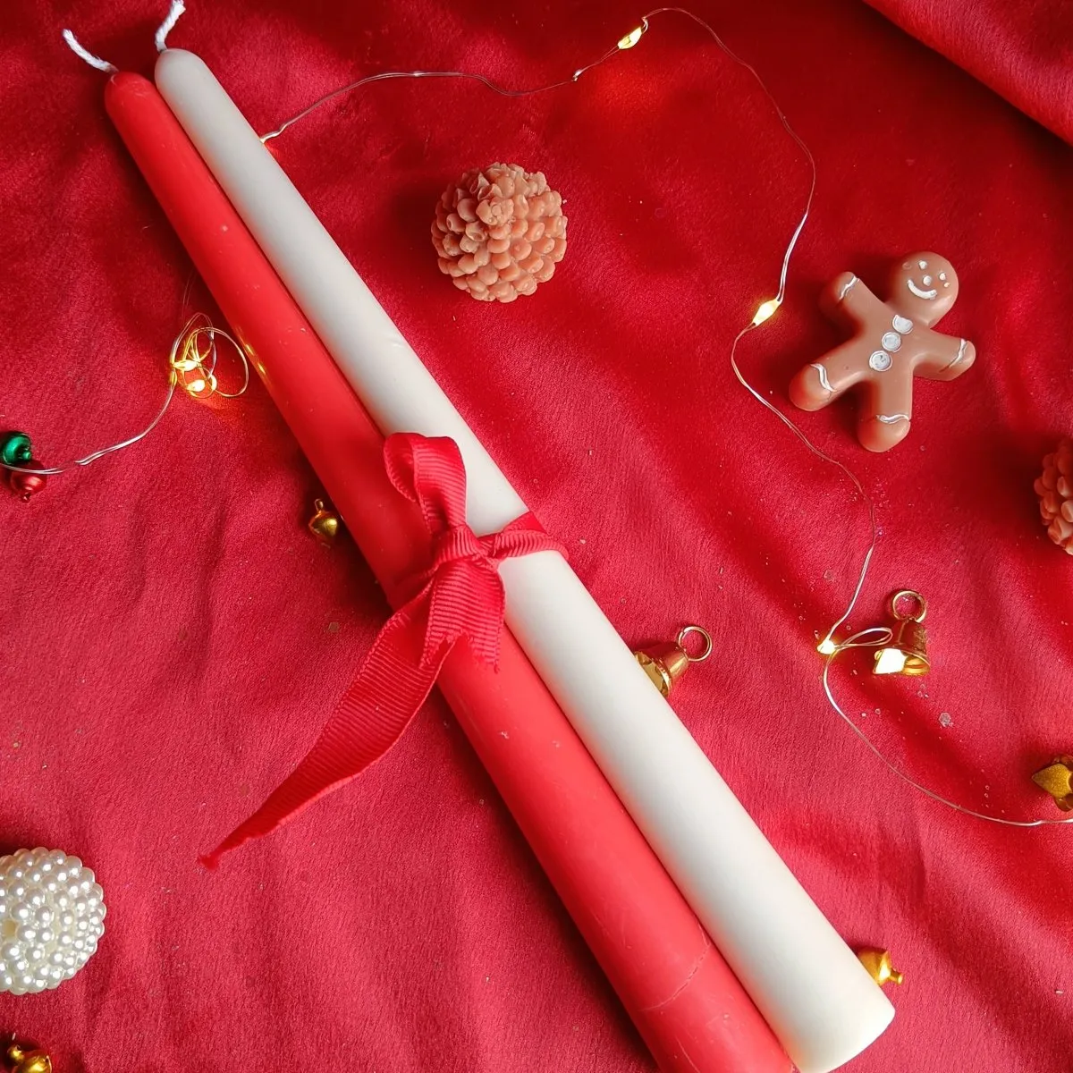 Christmas Taper Candle - Red and White- Set of 2