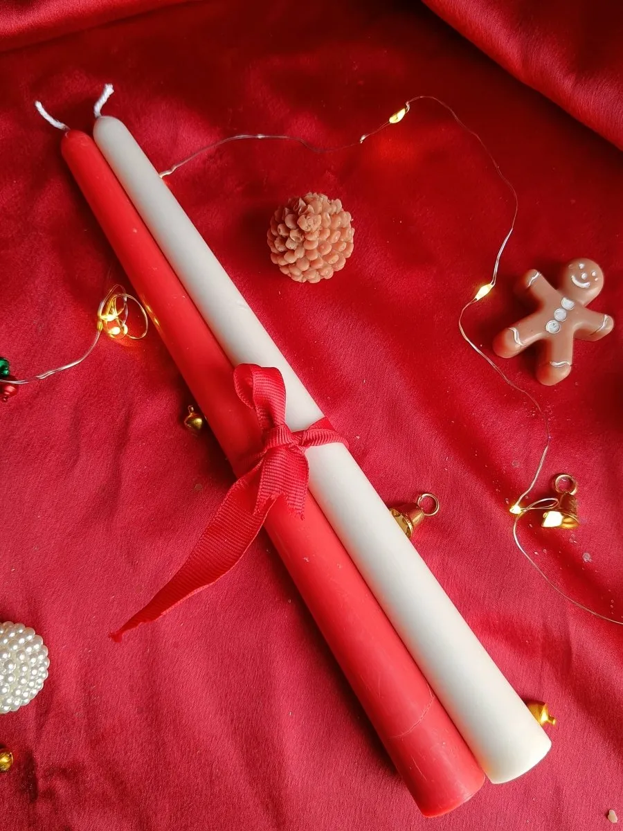 Christmas Taper Candle - Red and White- Set of 2