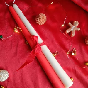 Christmas Taper Candle - Red and White- Set of 2