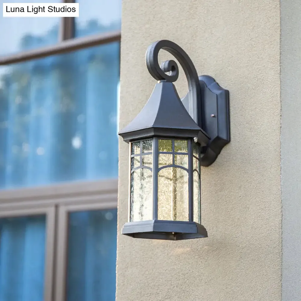 Classic Seedy Glass Wall Light: Pavilion Shape, 1 Head, Black