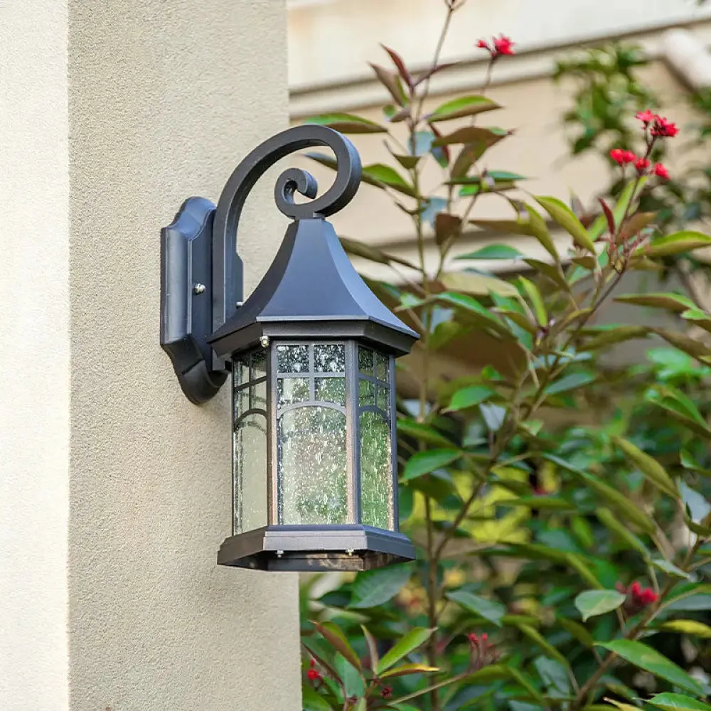 Classic Seedy Glass Wall Light: Pavilion Shape, 1 Head, Black
