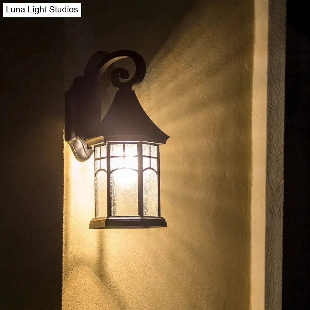 Classic Seedy Glass Wall Light: Pavilion Shape, 1 Head, Black