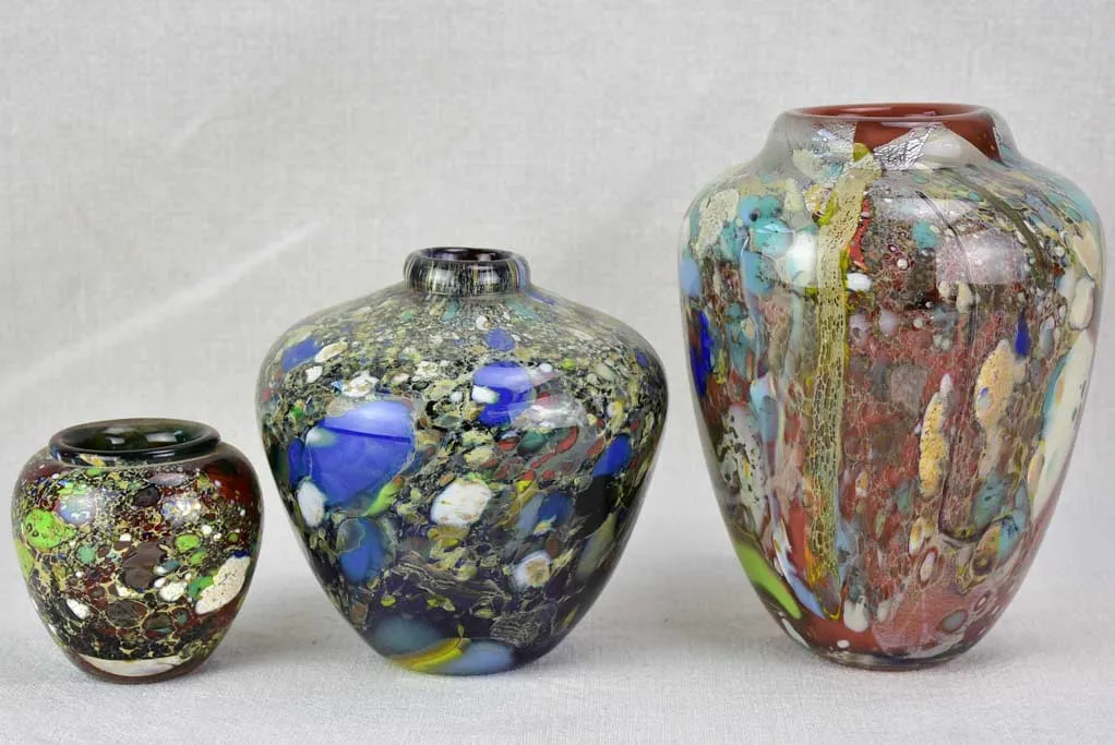 Collection of three Murano glass vases from the 1950's