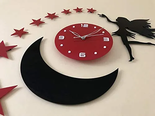 Colorful Wall Clocks, 3D Fairy and Star Wall Art Sticker Clock, Wall Clocks for Living Room, Bedroom Wall, Home and Office