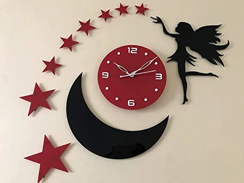 Colorful Wall Clocks, 3D Fairy and Star Wall Art Sticker Clock, Wall Clocks for Living Room, Bedroom Wall, Home and Office