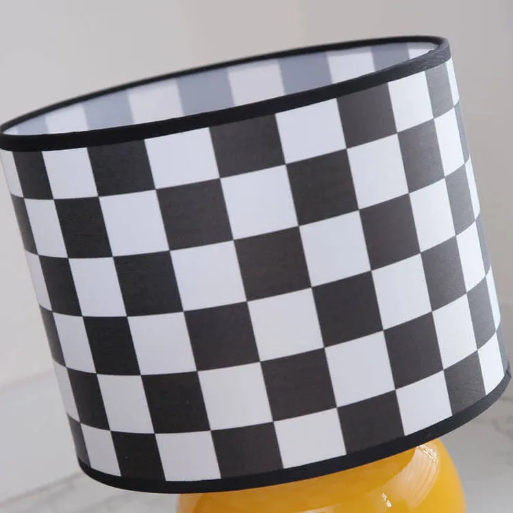 Contemporary Creative Round Lattice Glass Fabric LED Table Lamp For Bedroom