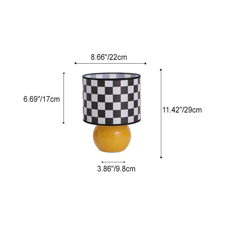 Contemporary Creative Round Lattice Glass Fabric LED Table Lamp For Bedroom