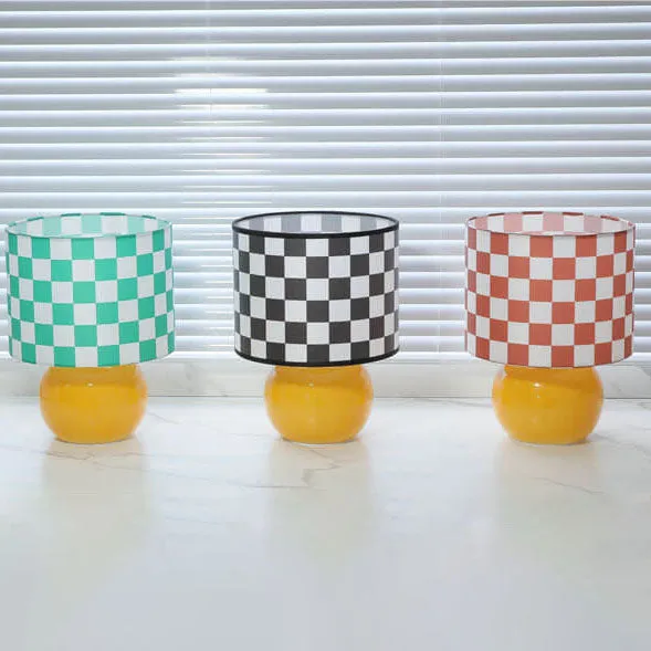 Contemporary Creative Round Lattice Glass Fabric LED Table Lamp For Bedroom