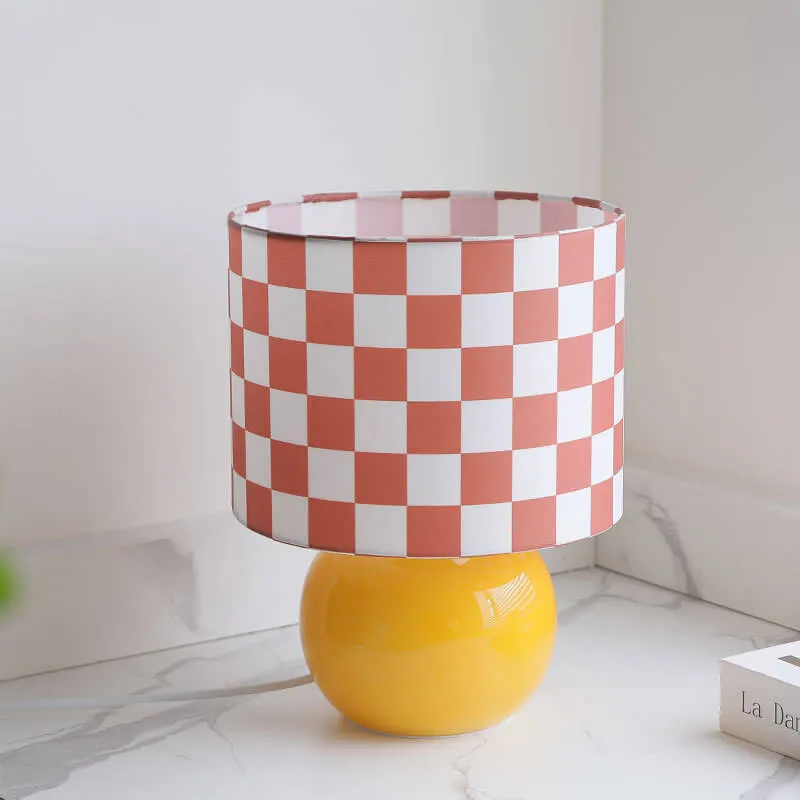 Contemporary Creative Round Lattice Glass Fabric LED Table Lamp For Bedroom