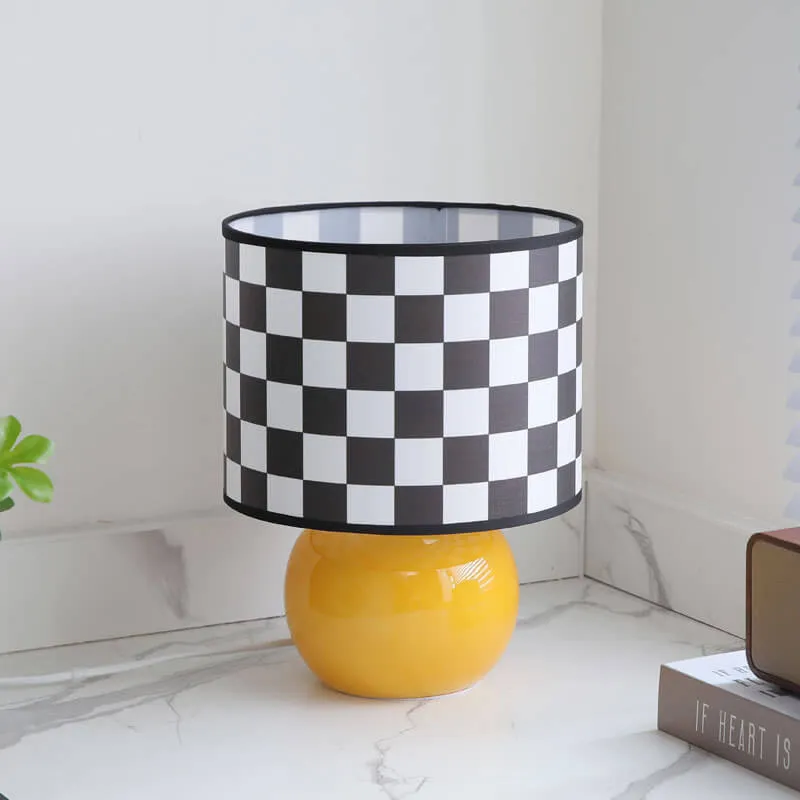 Contemporary Creative Round Lattice Glass Fabric LED Table Lamp For Bedroom