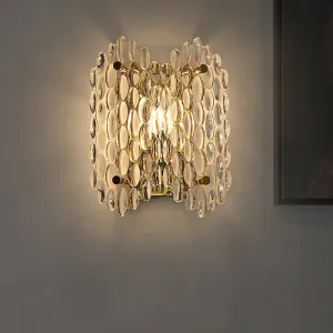 Contemporary Gold Wall Lamp with Clear Crystal, Oval Shape & 1 Bulb, Perfect for Hallways