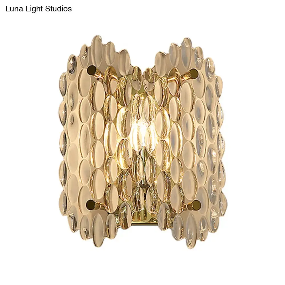 Contemporary Gold Wall Lamp with Clear Crystal, Oval Shape & 1 Bulb, Perfect for Hallways