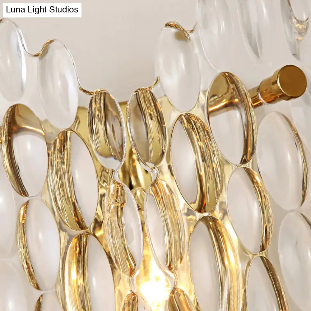 Contemporary Gold Wall Lamp with Clear Crystal, Oval Shape & 1 Bulb, Perfect for Hallways